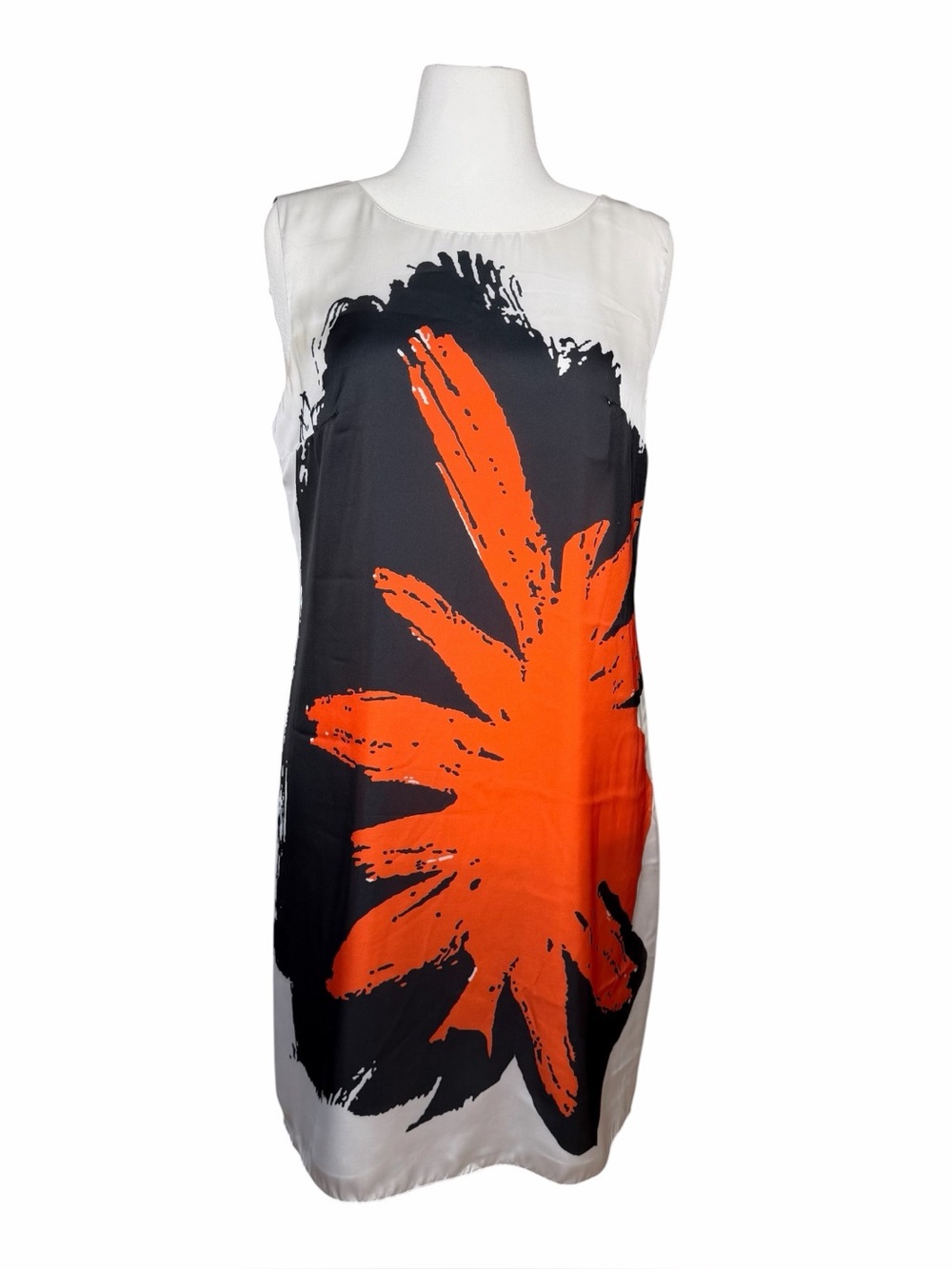Exultation Paris Silk Bold Sleeveless Shift Dress with Black White Orange 1990s